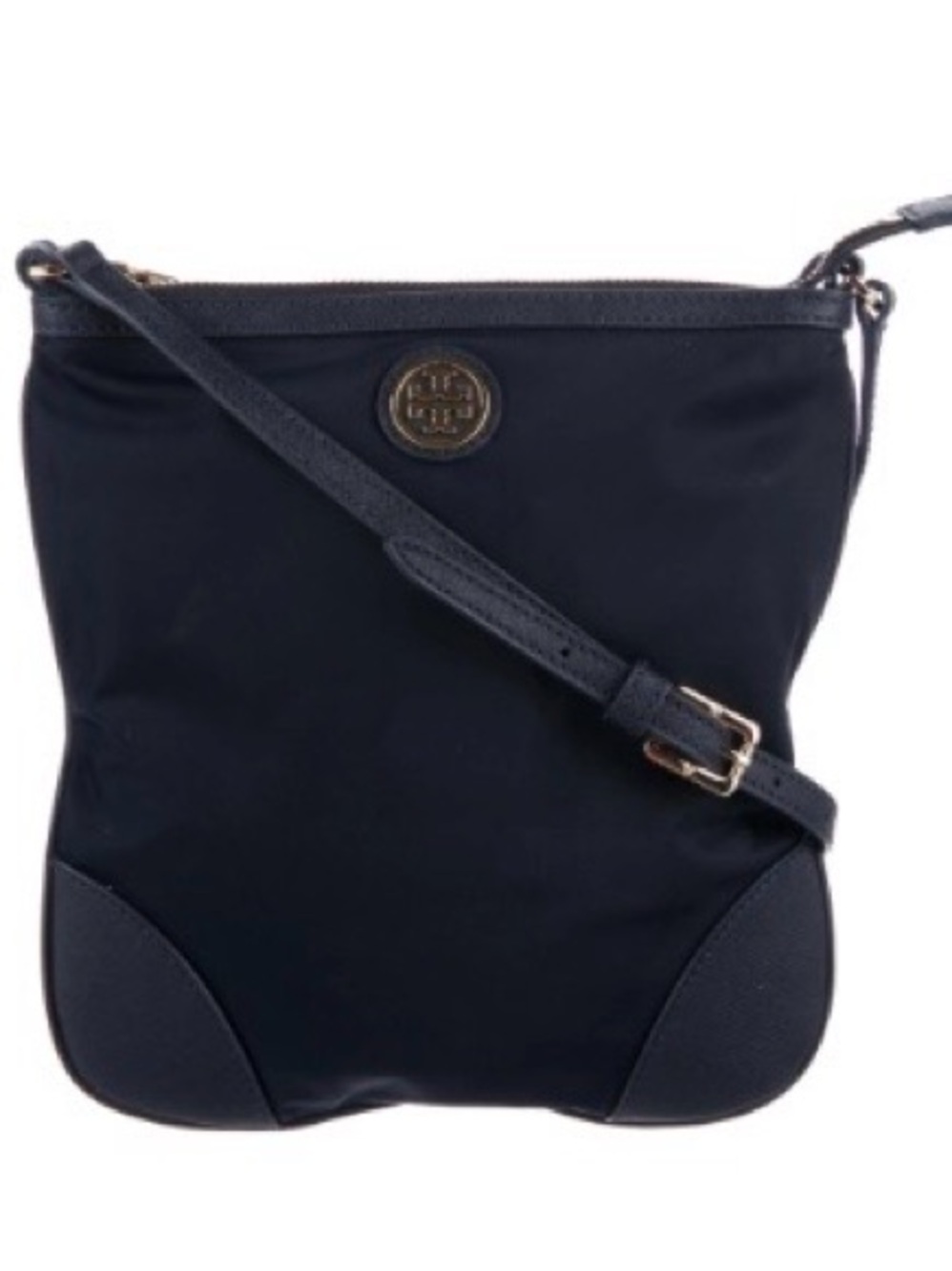 Tory Burch black Crossbody bag with leather trim,Gold hardware and Logo
